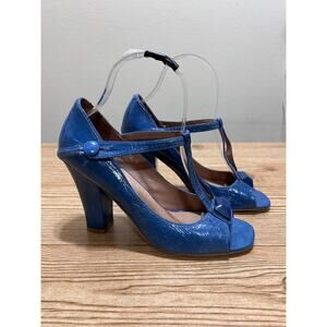 Jeffrey Campbell Ibiza Last Blue Patent Leather T-Strap Heels Size 8 Handmade